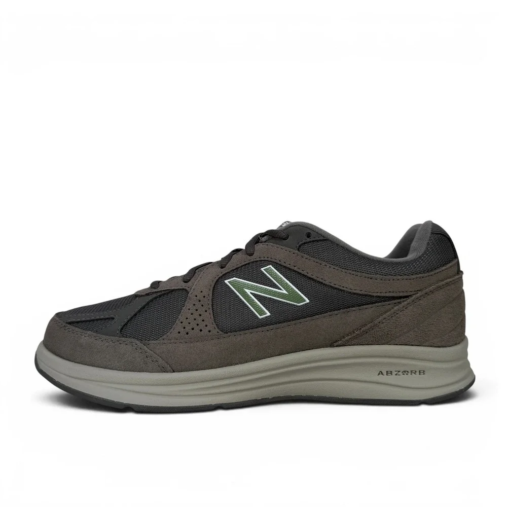 New Balance 877v1 Walking Shoes‎ Mens 8 Extra Wide 4E Grey Suede Green Logo